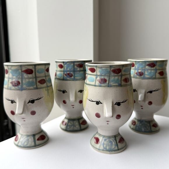 Fitz and Floyd Stoneware Mugs Folk Figural Face Bjorn Winblad Inspired Vintage - Picture 1 of 11